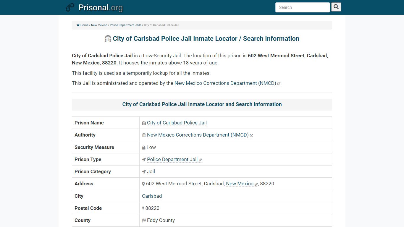 City of Carlsbad Police Jail-Inmate Locator/Search Info ...